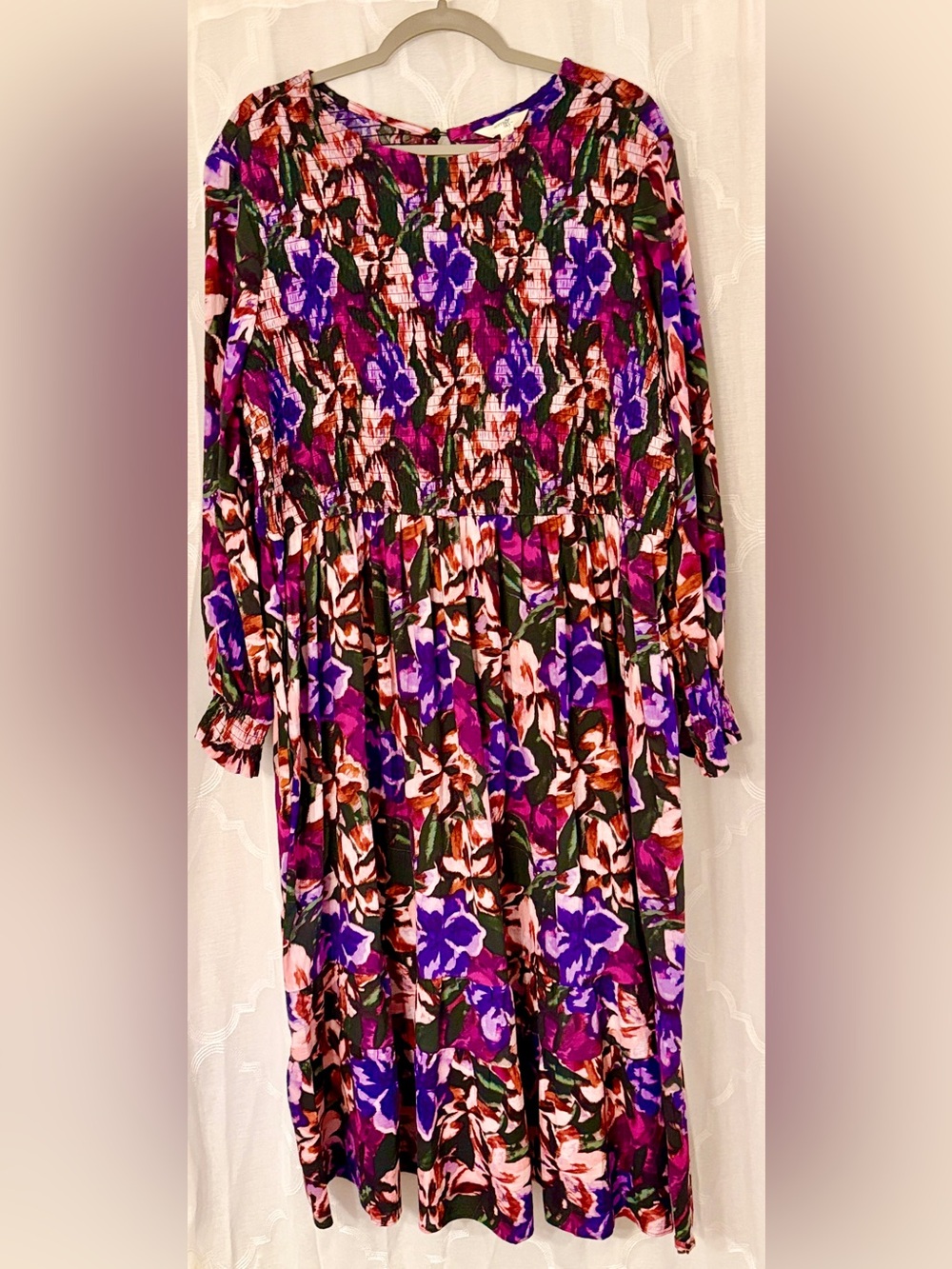 Terra & Sky Purple Boho Floral Tiered Midi Dress Plus Size 2X - Picture 2 of 12